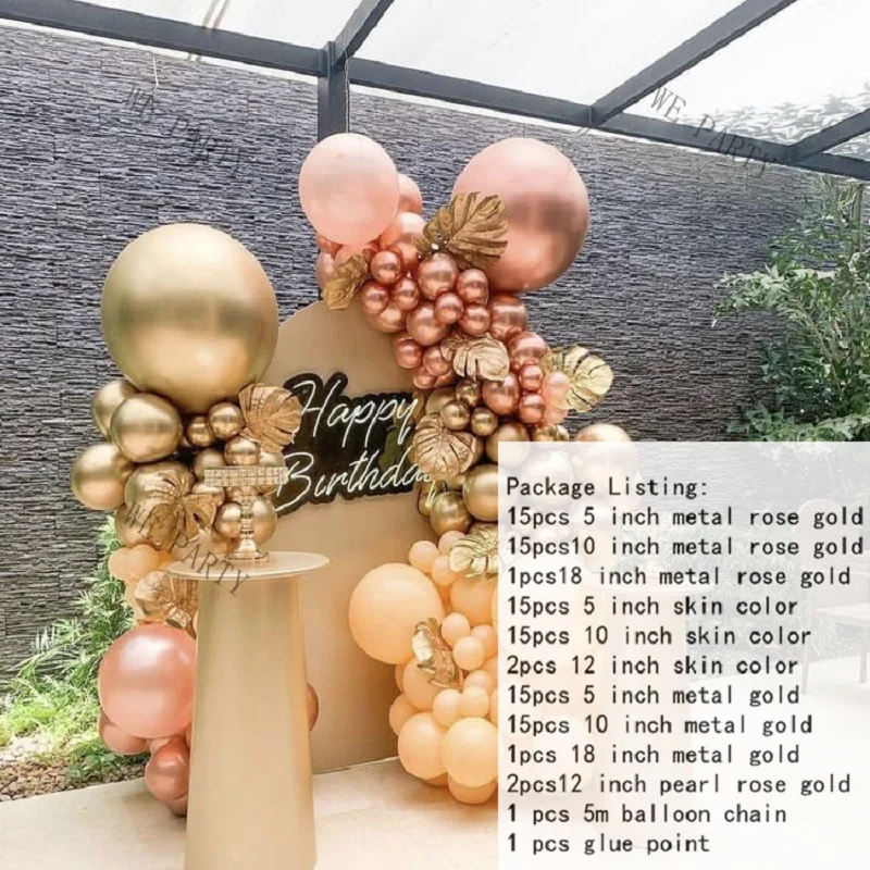 Guirnalda de Globo de oro rosa cromada Morandi para boda, cumplea&ntilde;os, Navidad, A&ntilde;o Nuevo, globos de fiesta, conjunto de decoraciones, 96 Uds.-3