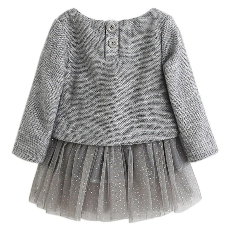 Girls Dress Autumn Long Sleeve Patchwork Plush Ball Bow Tulle Dresses Kids Clothes