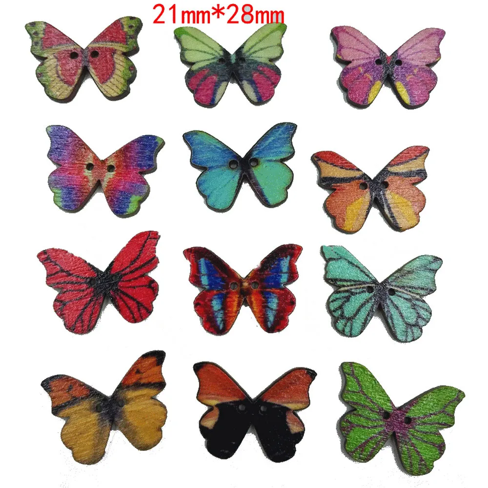 

50pcs Mixed Butterfly Wooden Sewing Buttons For Clothing Needlework Scrapbooking Wood Botones Decorative Crafts Accessories #GM