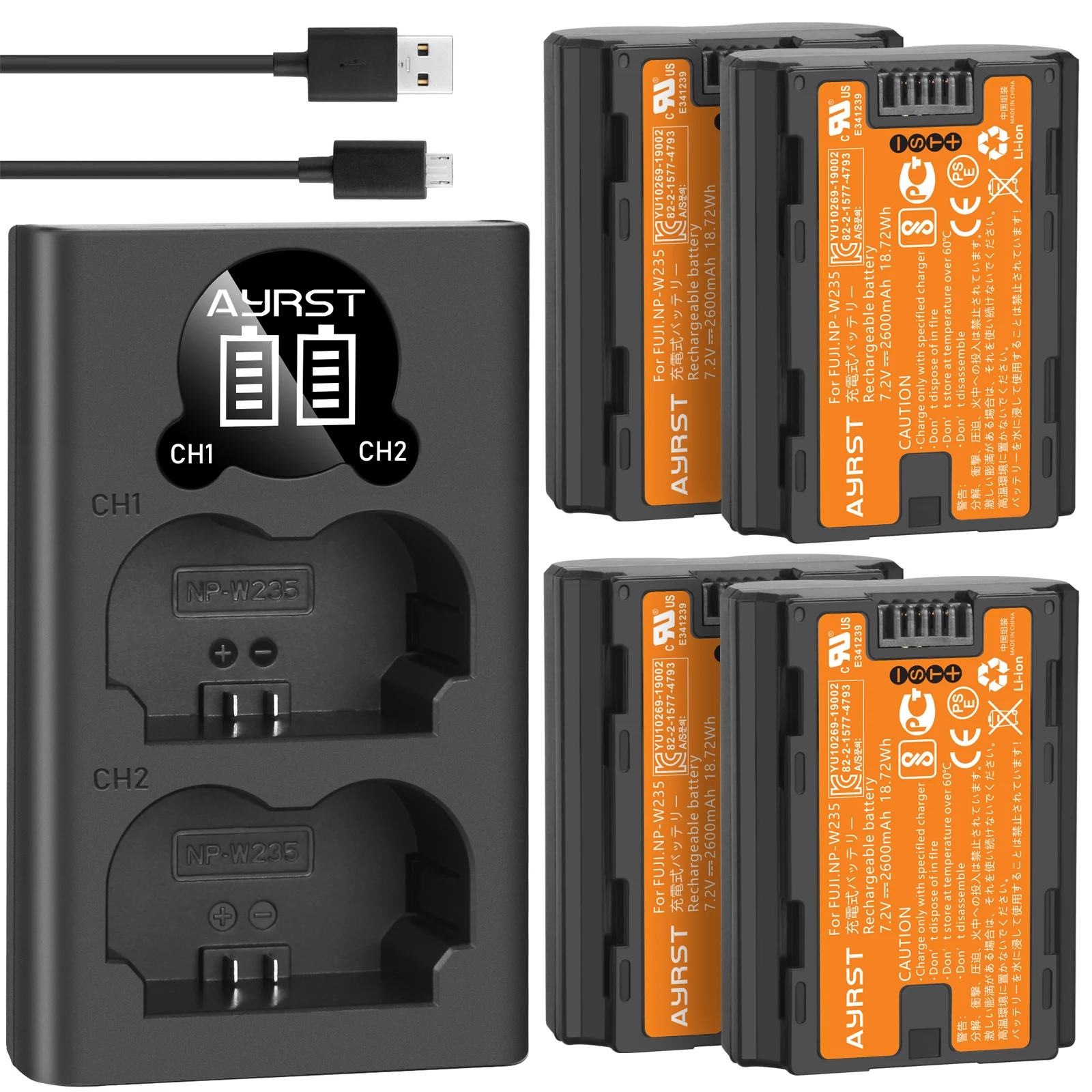 

2600mAh NP-W235 NP W235 Camera Battery + Dual Charger with USB cable for Fujifilm Fuji X-T4, XT4 Digital camera