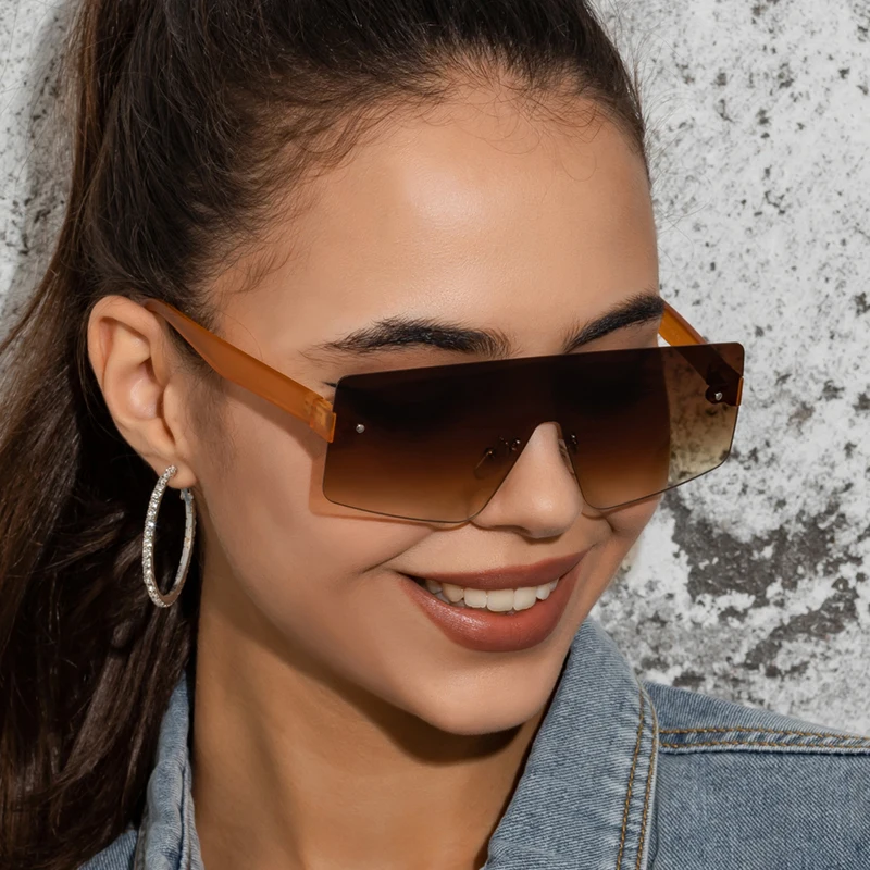 hot sale one piece sunglasses square sunglasses women big sun glasses women luxury brand rimless big shades uv400 gafas de sol free global shipping