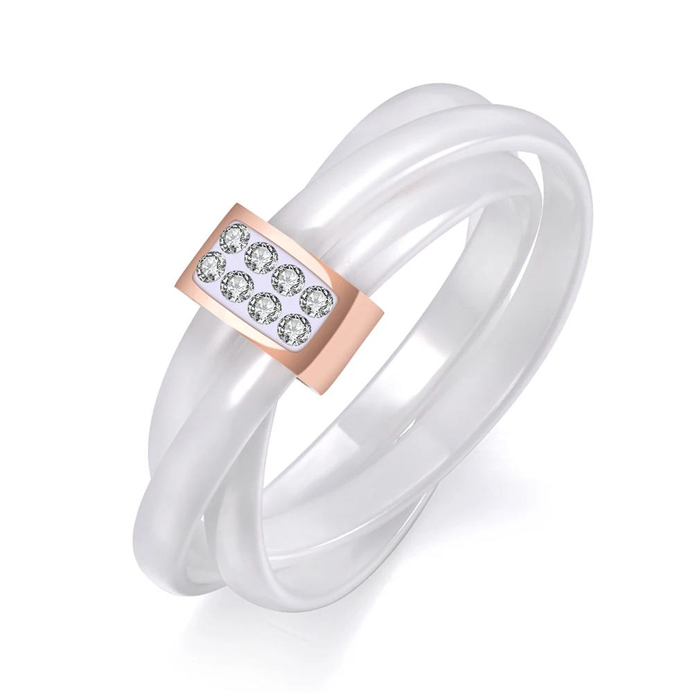 YiKLN Exclusive 3 Layers Black/White Ceramic Crystal Wedding Rings Jewelry Rose Gold Stainless Steel Rhinestone Ring YR19066 | Украшения и