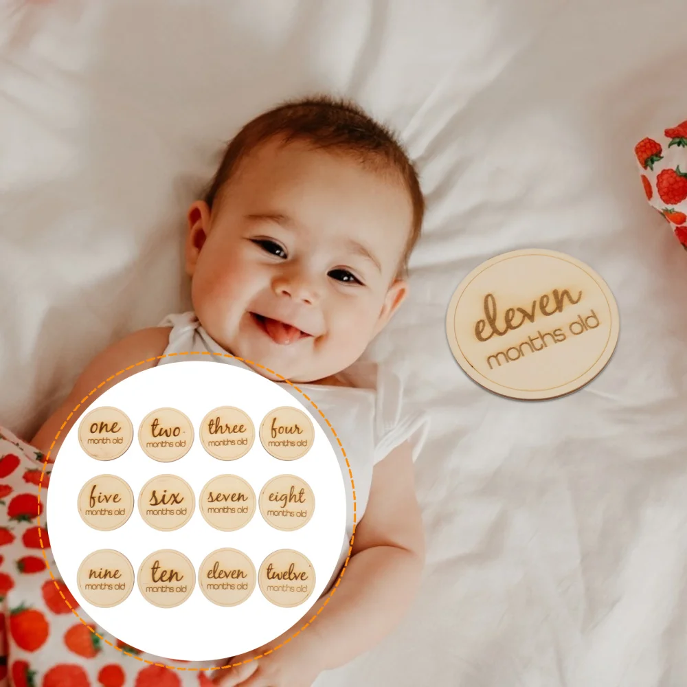 

12pcs Baby Monthly Milestone Cards Wooden Photo Props Newborn Baby Gift