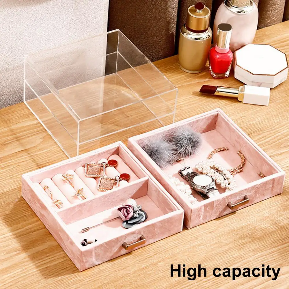 Шкатулка для хранения ювелирных изделий с выдвижными ящиками, защитой от пыли и органайзером для сережек из акрила для женщин.