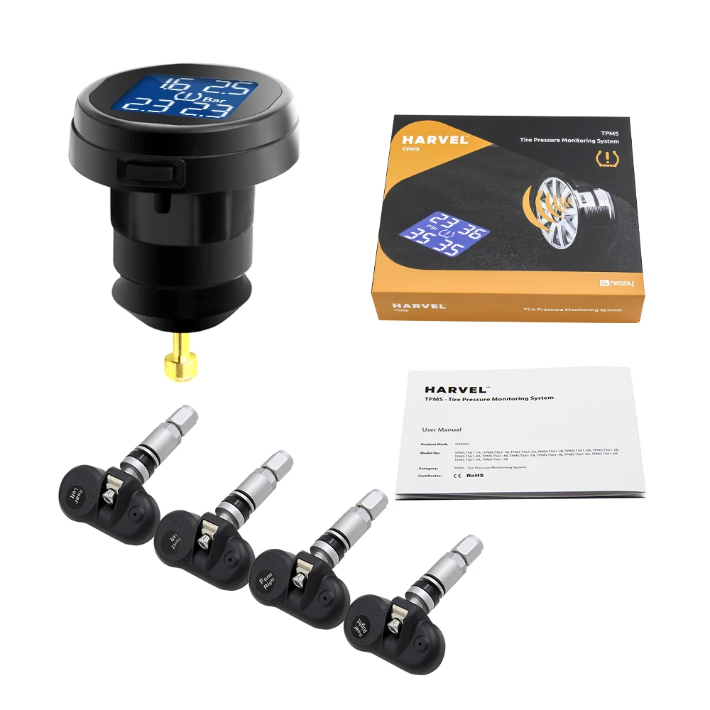 TPMS TS61 система контроля давления в шинах 4 внешних/внутренних датчика TPMS беспроводной в режиме реального времени прикуриватель ЖК-дисплей