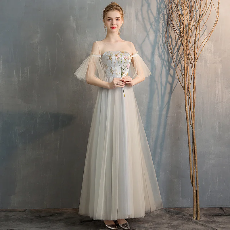 Женское длинное платье подружки невесты плиссированное Тюлевое с блестками