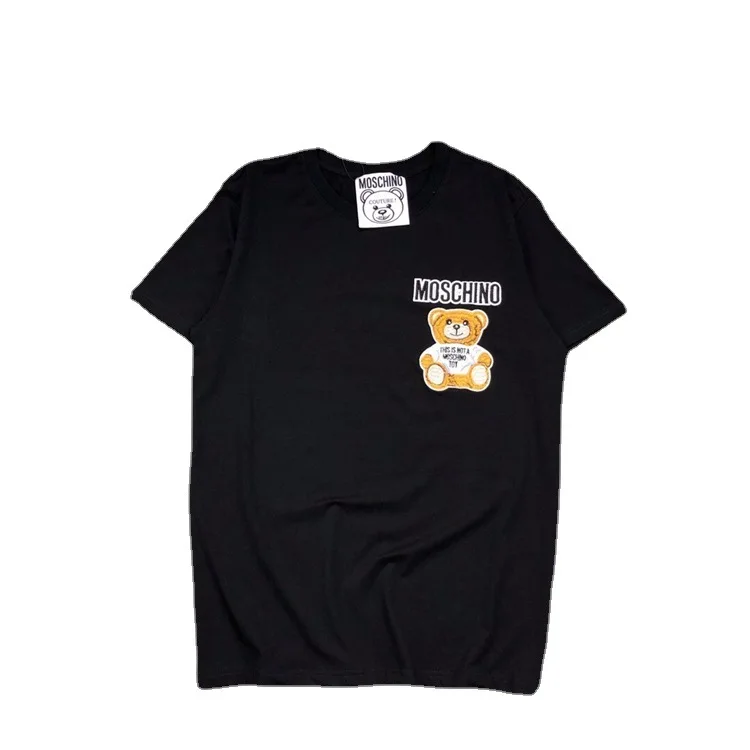 

Moschino New Embroidered Bear Short Sleeve T-shirt Men and Women Couple Cartoon Knitted Half Sleeve