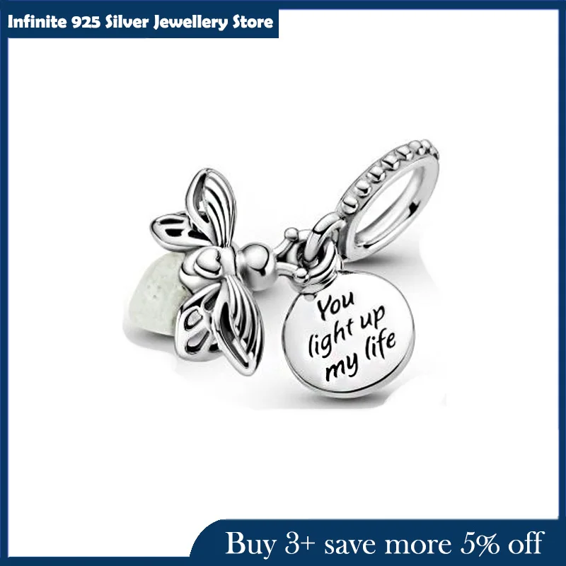 

2021 Spring New 925 Sterling Silver Beads Glow-in-the-dark Firefly Dangle Charm Fit Original Pandora Bracelet Women DIY Jewelry