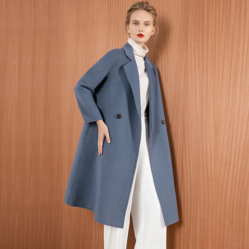 Elifashion Осеннее и зимнее двустороннее шерстяное пальто женское средней длины