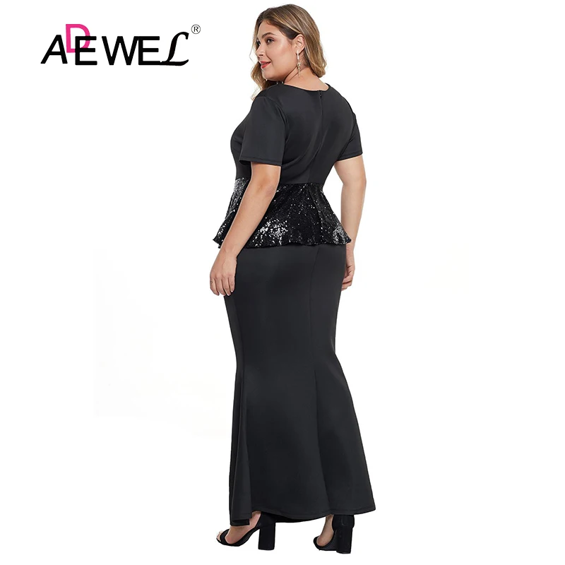 ADEWEL Черный блесток Пеплум Талия размера плюс женское вечерние ночные платья Vestidos