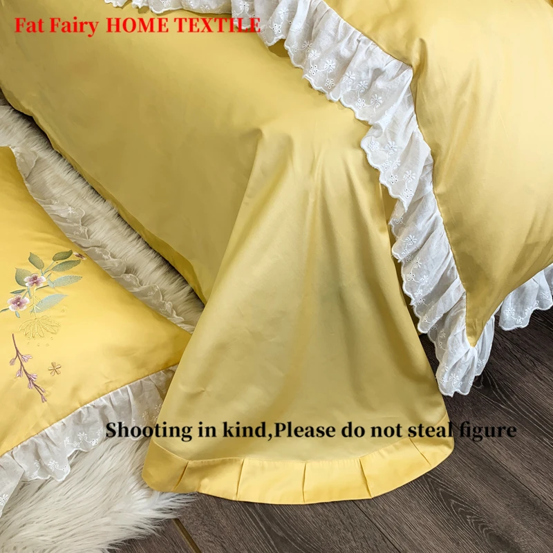 

Luxury Soft Cozy 1200TC Egyptian Cotton Princess Bedding Set Flowers Embroidery Lace Duvet Cover Flat/Fitted Sheet Pillowcases