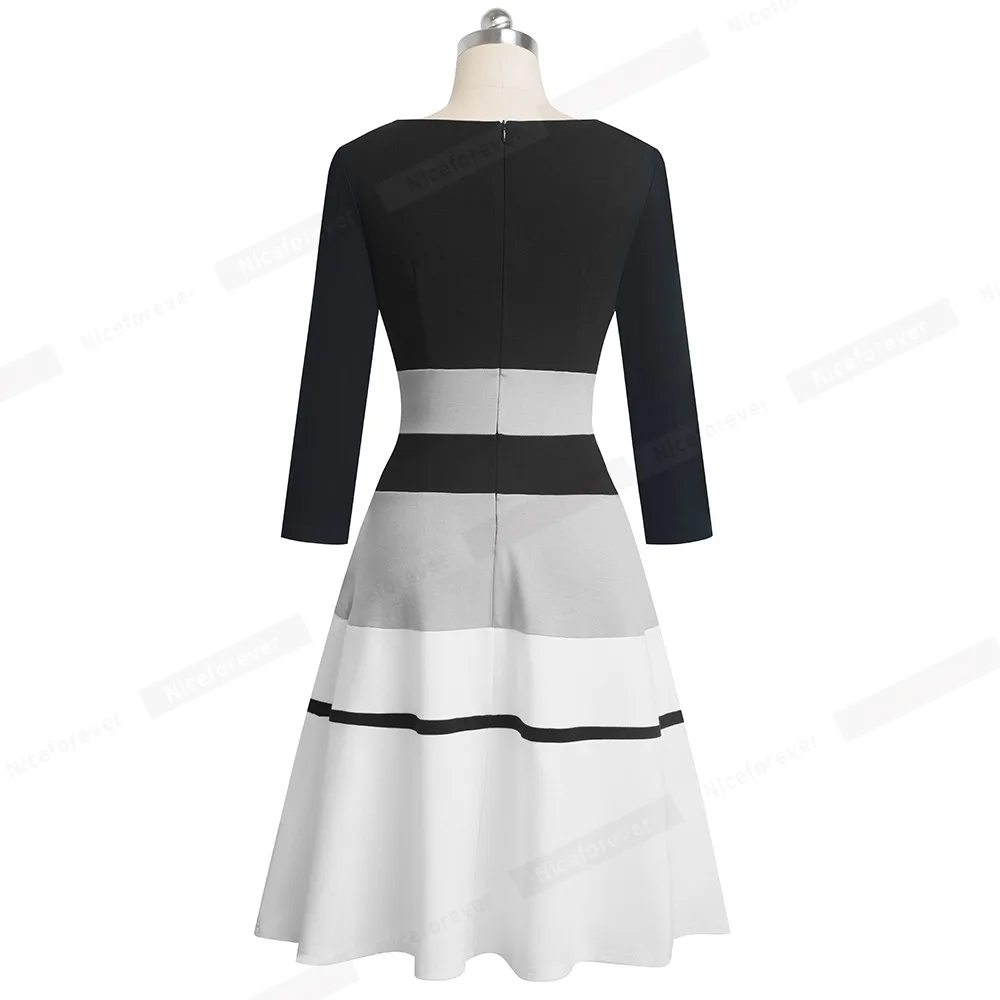 Хорошее-forever ретро элегантное контрастное цветное лоскутное vestidos деловые вечерние расклешенные трапециевидные женские зимние платья A173