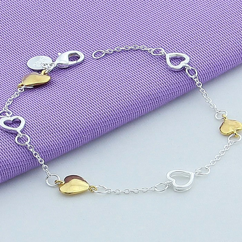 High Quality Silver Jewelry Gold Plated Heart Charm Bracelet For Women Girl Trendy Birthday Gift Wholsale Price | Украшения и
