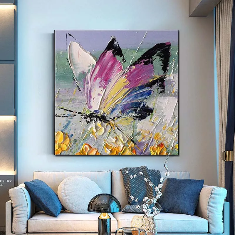 Ручная роспись импасто абстрактная розовая бабочка Холст Картина маслом