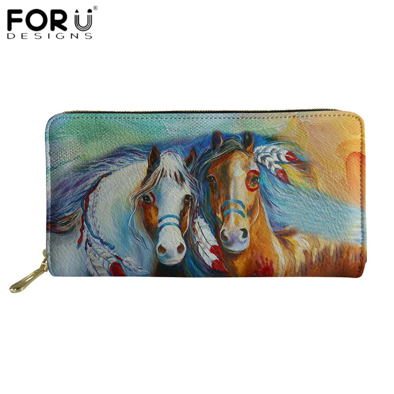 FORUDESIGNS/женский длинный кошелек из искусственной кожи с 3D рисунком лошадей