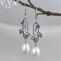 v ya 925 sterling silver vintage simple design pearl tassel temperament morning glory silver earrings lady fine jewelry