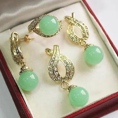 Бесплатная доставка&gt Новый горячий 12 мм зеленый нефрит кулон ожерелье серьги