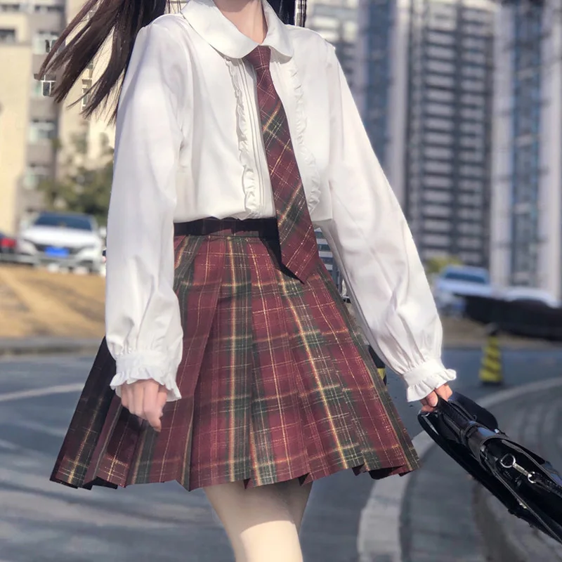 

Японская белая женская блузка с оборками и кукольным воротником, рубашка с длинным рукавом, новинка весны, милые универсальные Топы Jk в студенческом стиле