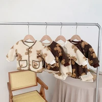 9400 infant plush thickened one piece clothes winter 2021 baby boys and girls cute little bear triangle climbling clothes onesie