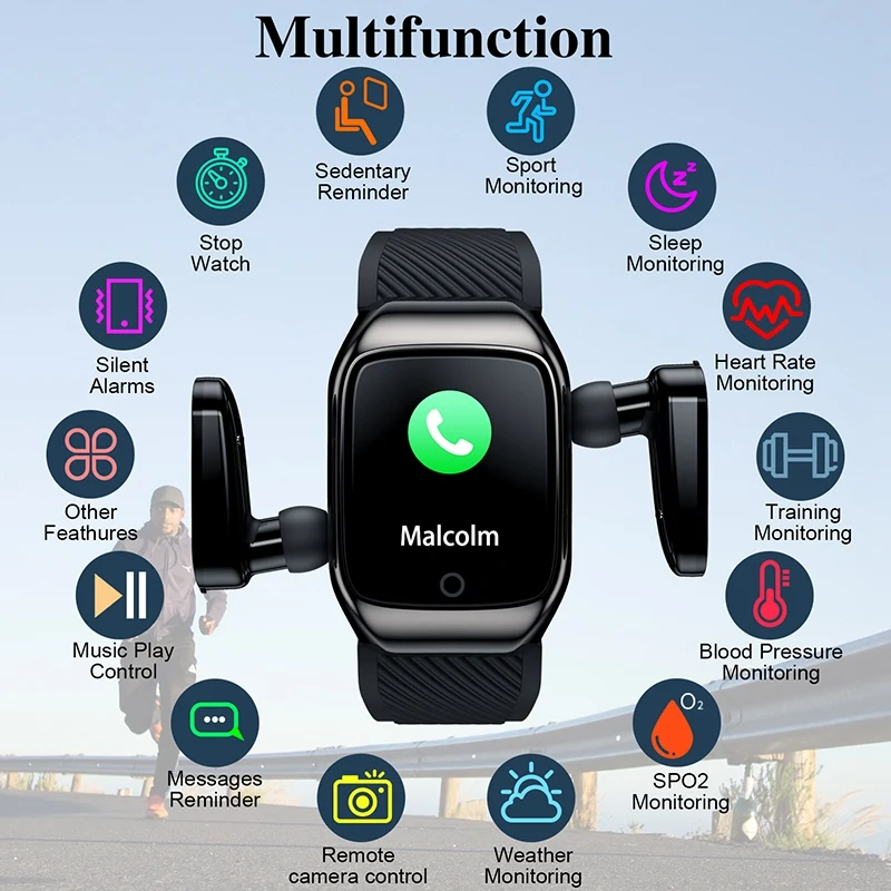 

S300 Smart Watch Heart Rate Monitor Bluetooth Earphone Fitness Tracker Blood Pressure Smartwatch for IOS Android Phone