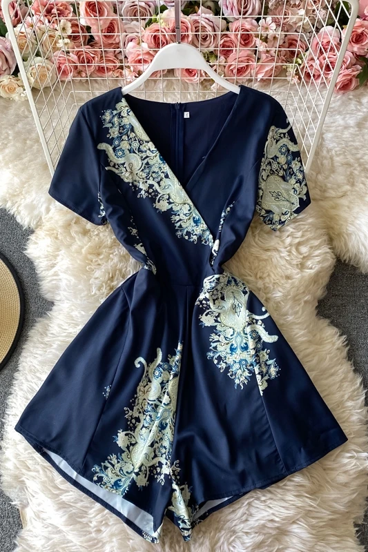 

Sexy v neck wide leg bodysuit femme bodysuits short sleeve print off shoulder jumpsuits woman rompers for women hot playsuit