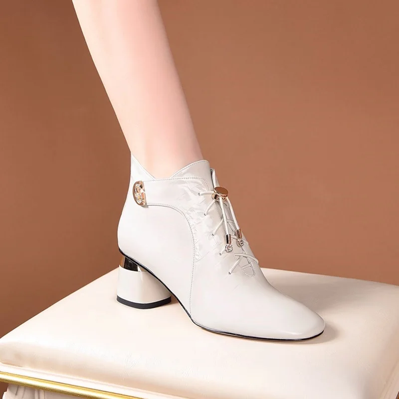 

2021 women fashion boots autumn winter zipper retro leather shoes pointed toe thick heel ankle boots plus size high heels pumps