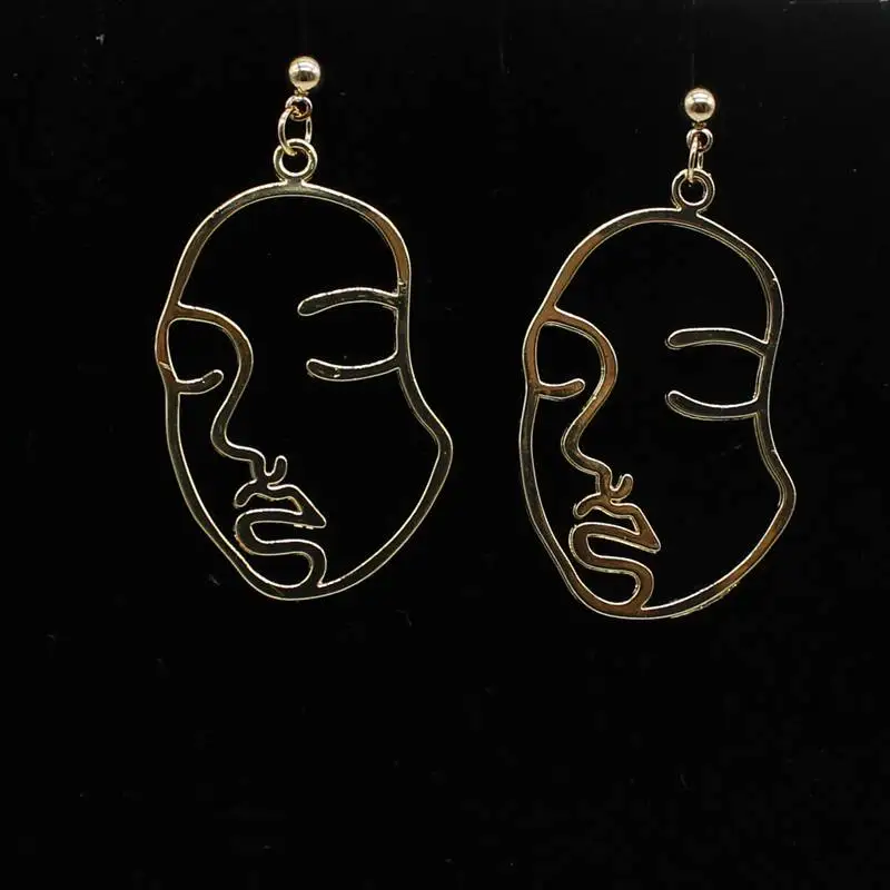 

New exaggerated abstract hollow face pendant earrings female fashion beauty face metal punk charm earring jewelry