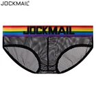 Трусы-брифы JOCKMAIL мужские с низкой посадкой, хлопковые мягкие трусы радужной расцветки, пикантное Сетчатое Прозрачное нижнее белье для геев