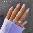 GAM-BELLE 24 шт длинные квадратные накладные ногти французские небесно-голубые кончики полное покрытие съемные искусственные кончики для дизайна ногтей инструменты для маникюра красоты