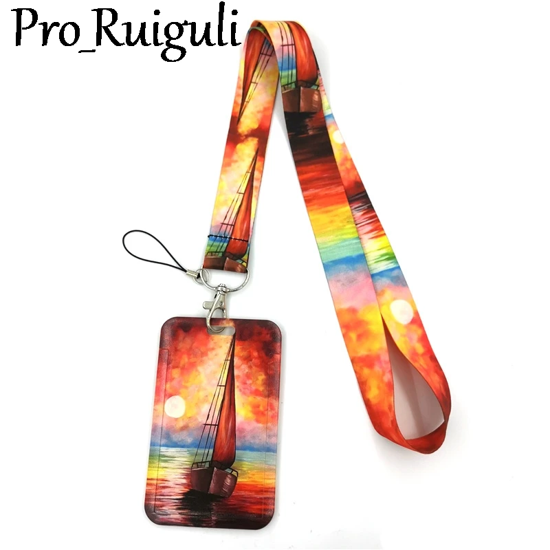 

Sailing Sun Sunset Key lanyard Car KeyChain ID Card Pass Gym Mobile Phone Badge Kids Key Ring Holder Jewelry Decorations