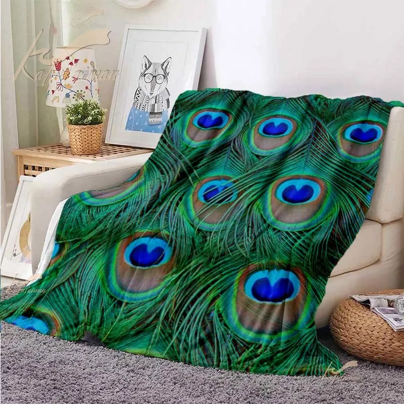 

Peacock Throw Blanket Green Feather Lightweight Parrot Flannel Soft Blanket for Sofa Bed for Kids and Adults Home Decor