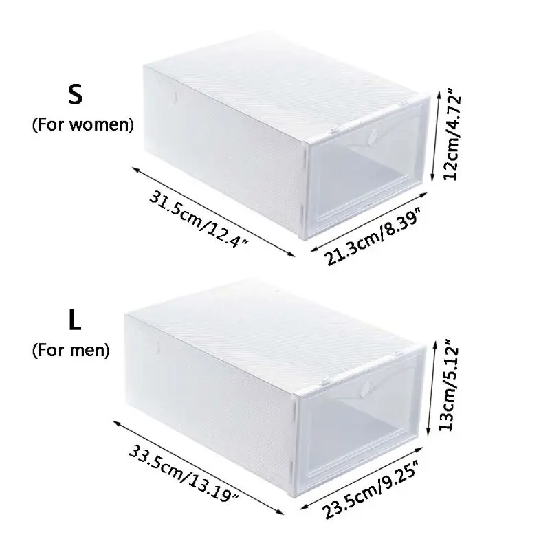 

6Pcs Plastic Shoe Box Stackable Foldable Shoe Organizer Drawer Storage Case with Flipping Clear Door Ladies Men 33.5x23.5x13cm