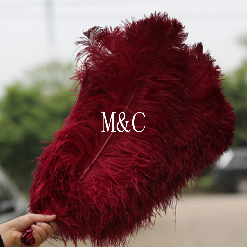 

Free shipping 50pcs Wine Red Dyed high quality Fluffy ostrich feathers 40-75cm 16-30inch big pole ostrich wedding centerpieces