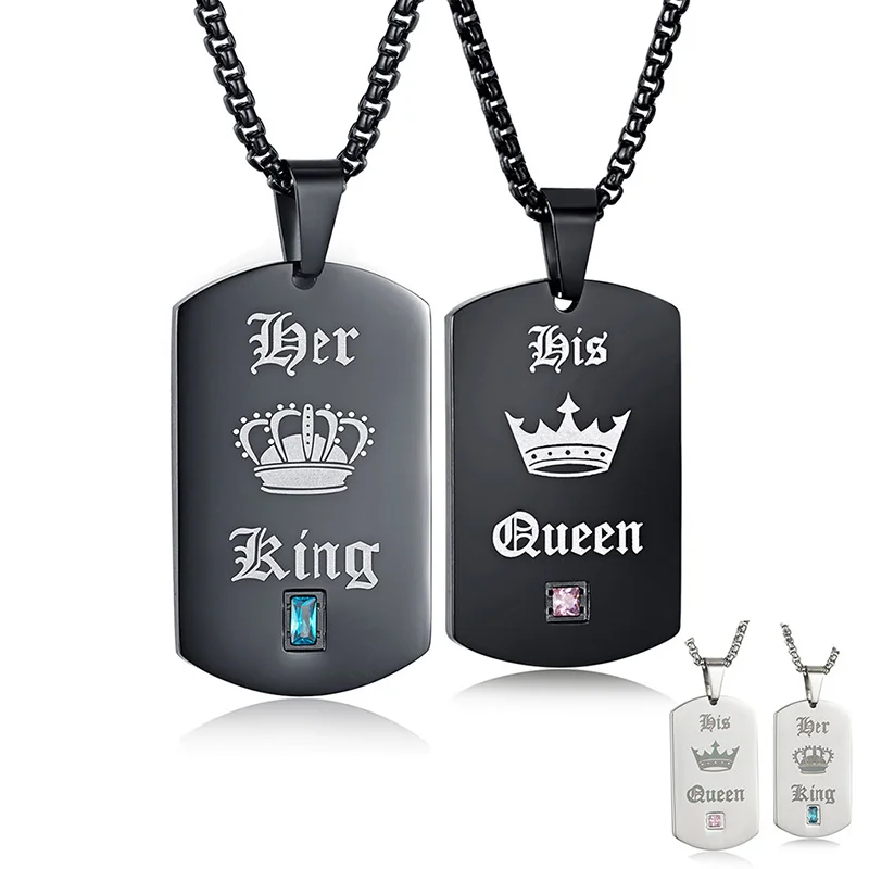Ее король/его королева собачья бирка из нержавеющей стали парная Подвеска
