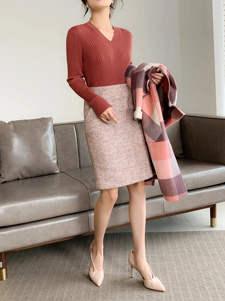 Women Pullovers Wool knitted Sweaters V neck pullover Fall Winter Bottoming knit Natural Silk Basic Sweater