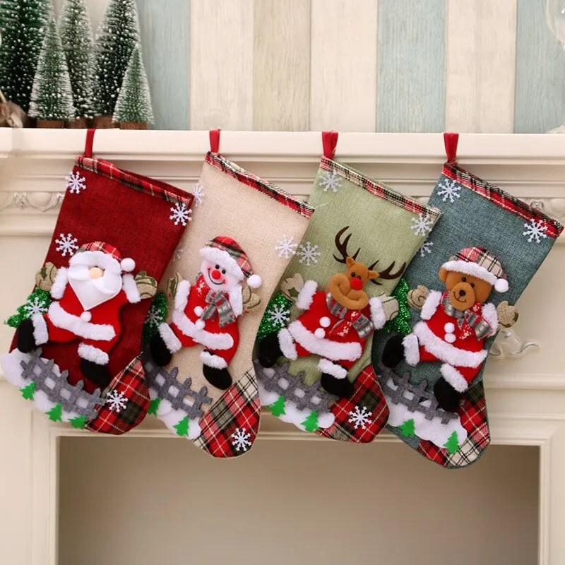 

Christmas Stockings Santa Elk Fabric Gift Socks Christmas Lovely Bag Xmas Candy Gift Bag Fireplace Xmas Tree Decoration New Year