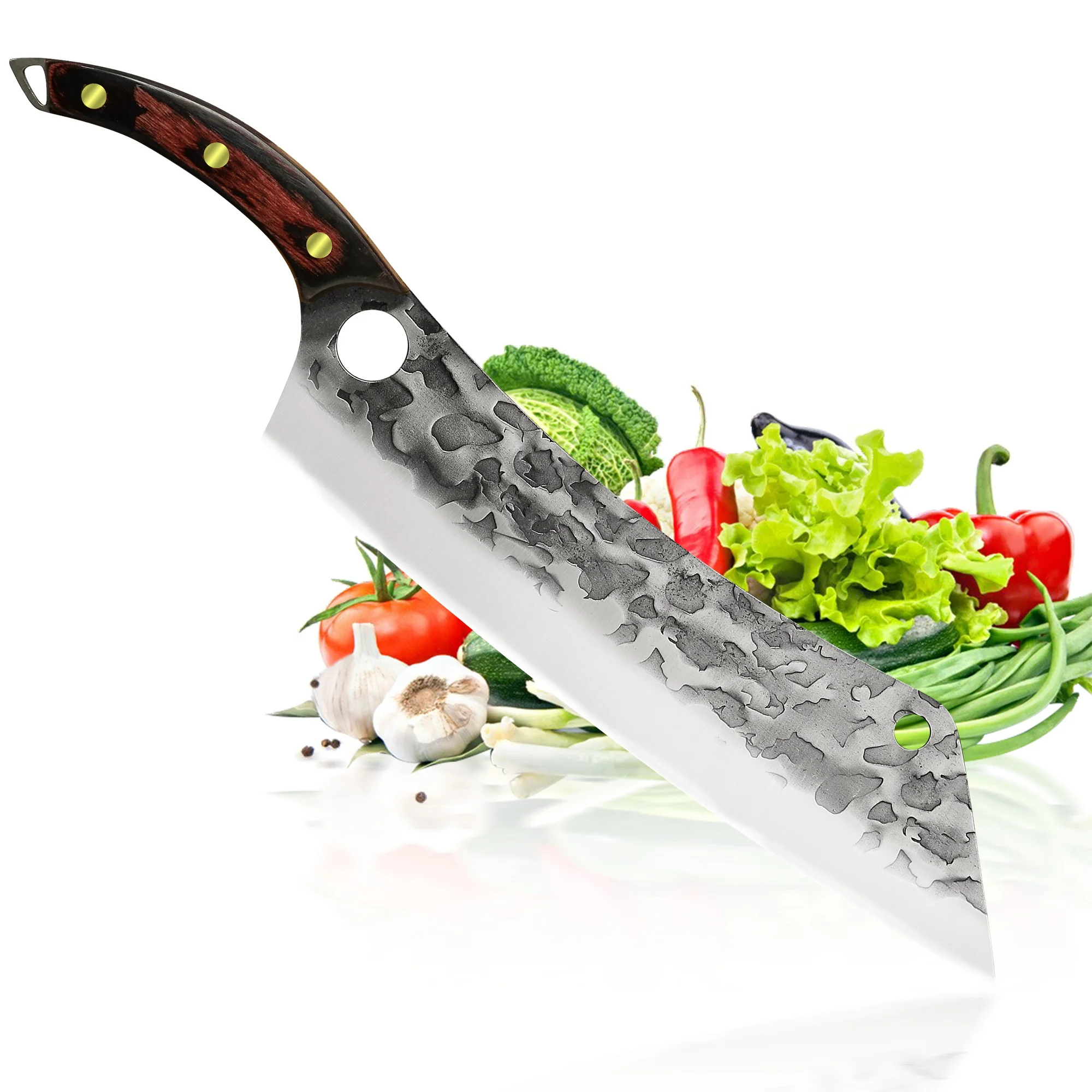 XYJ Full Tang Salmon Knife 12.5 Inch Extra Long Slaughter Meat Cutting Hammered Blade Slicer with Pakka Wood Handle | Дом и сад