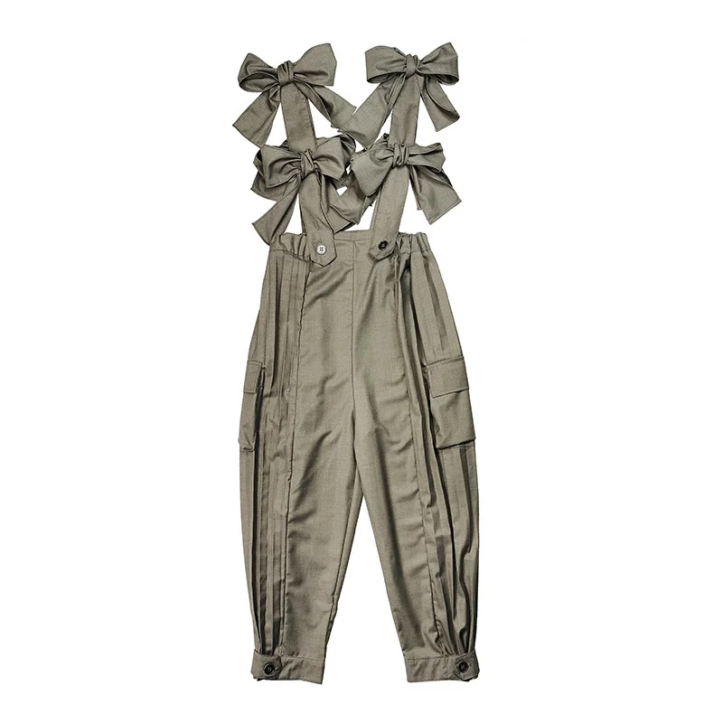 

QING MO 2021 Summer New Women Jumpsuit Loose High Waist Slim Fit Women Bow Overalls Street Casual Jumpsuit Khaki ZWL048