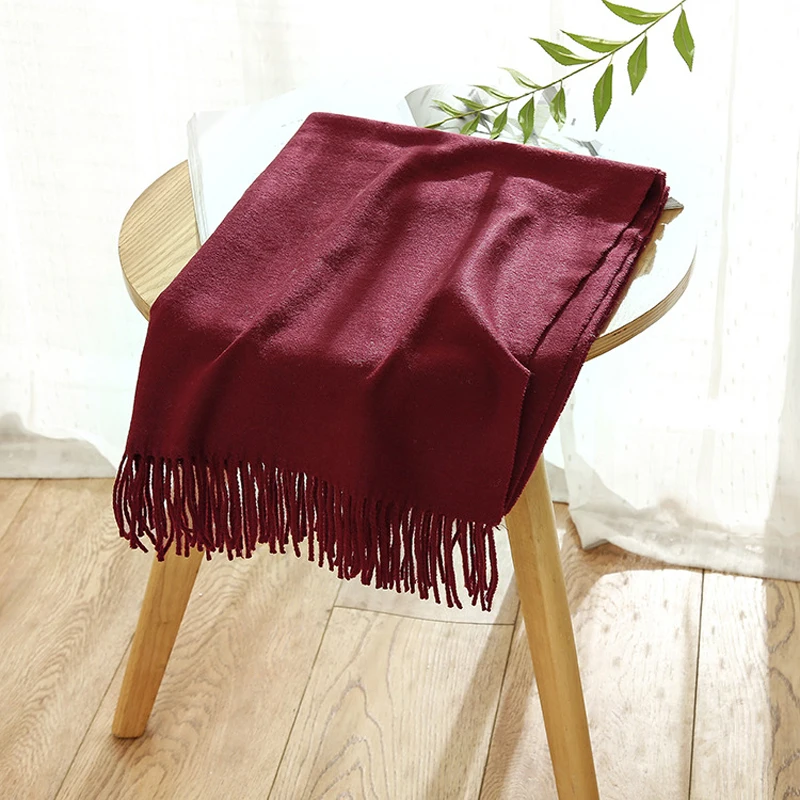 

Winter Thick Warm Pure Color Wool Scarf Women European And American Street Wild Tassel Big Shawl Scarf Cape Wraps Poncho