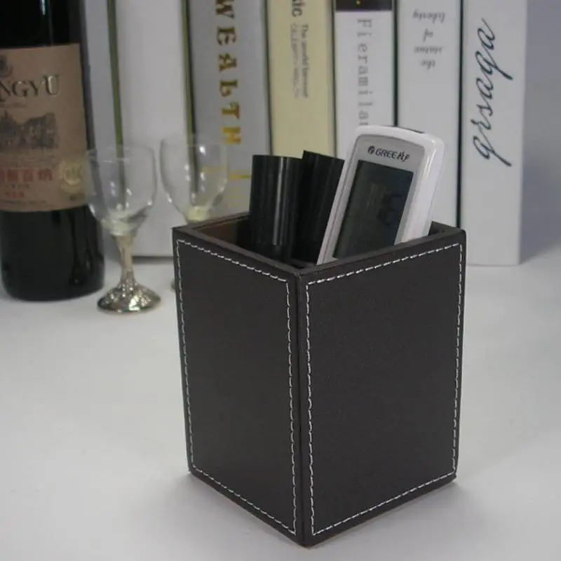 

1 pcs PU Leather Square Pens Pencils Holder Desk Organizer Office Desk Accessories Container Box (brown)