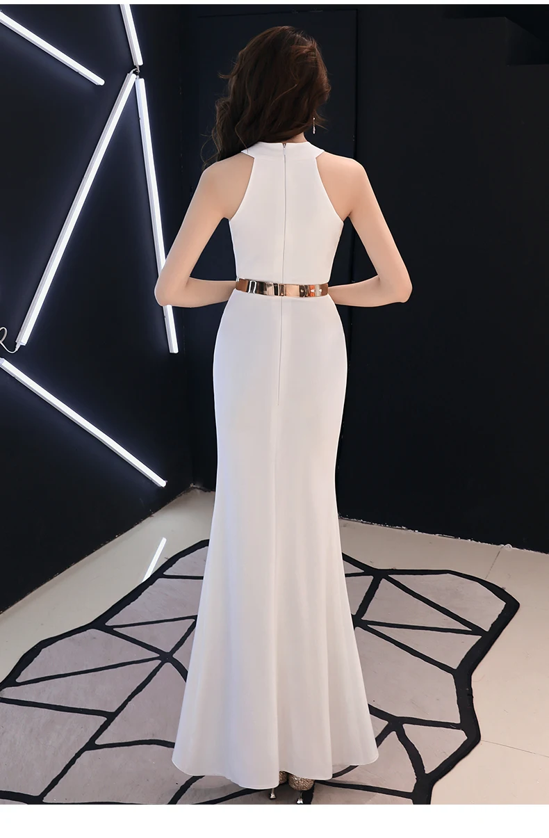 

Fashion Ivory sleeveless halter sext split evening party dress