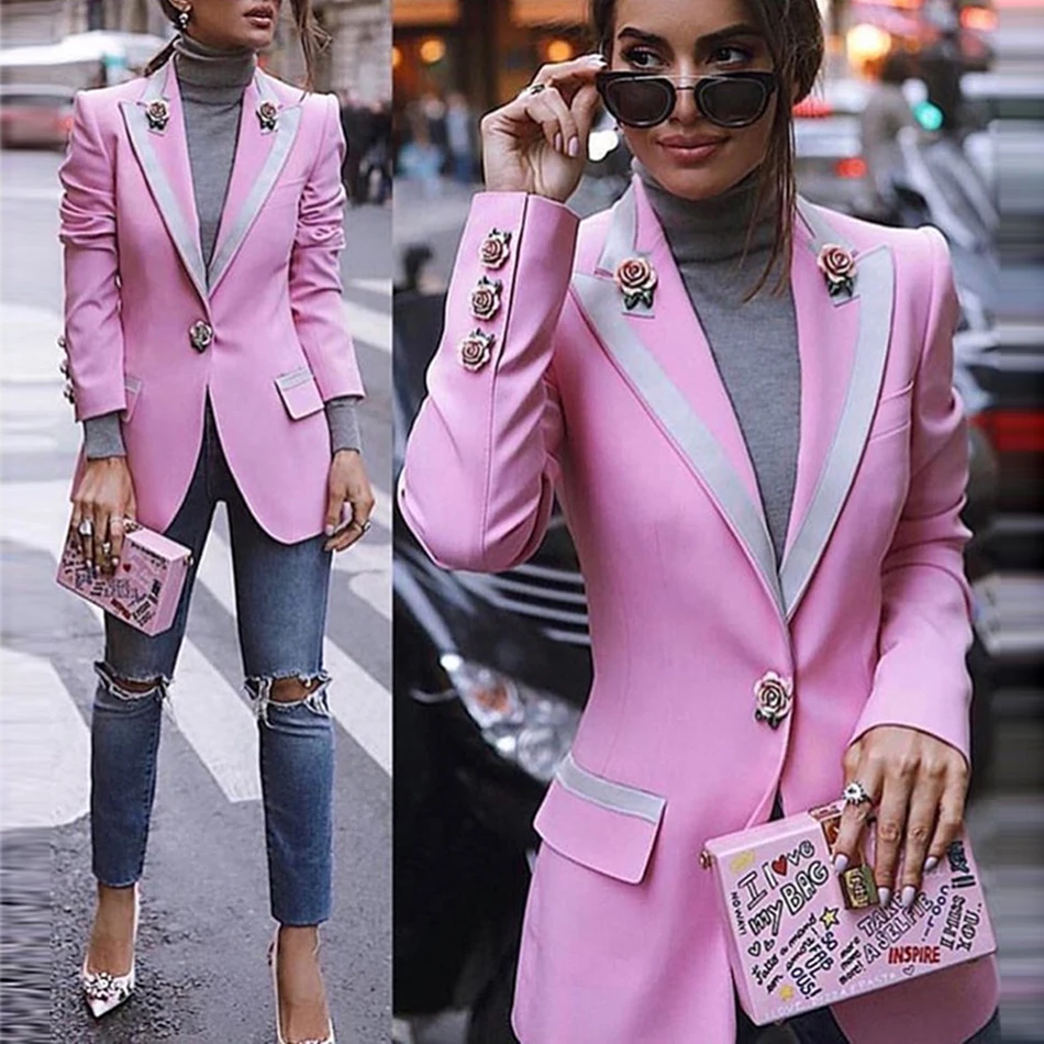 Женский пиджак на пуговицах с длинными рукавами и цветочным принтом | Женская