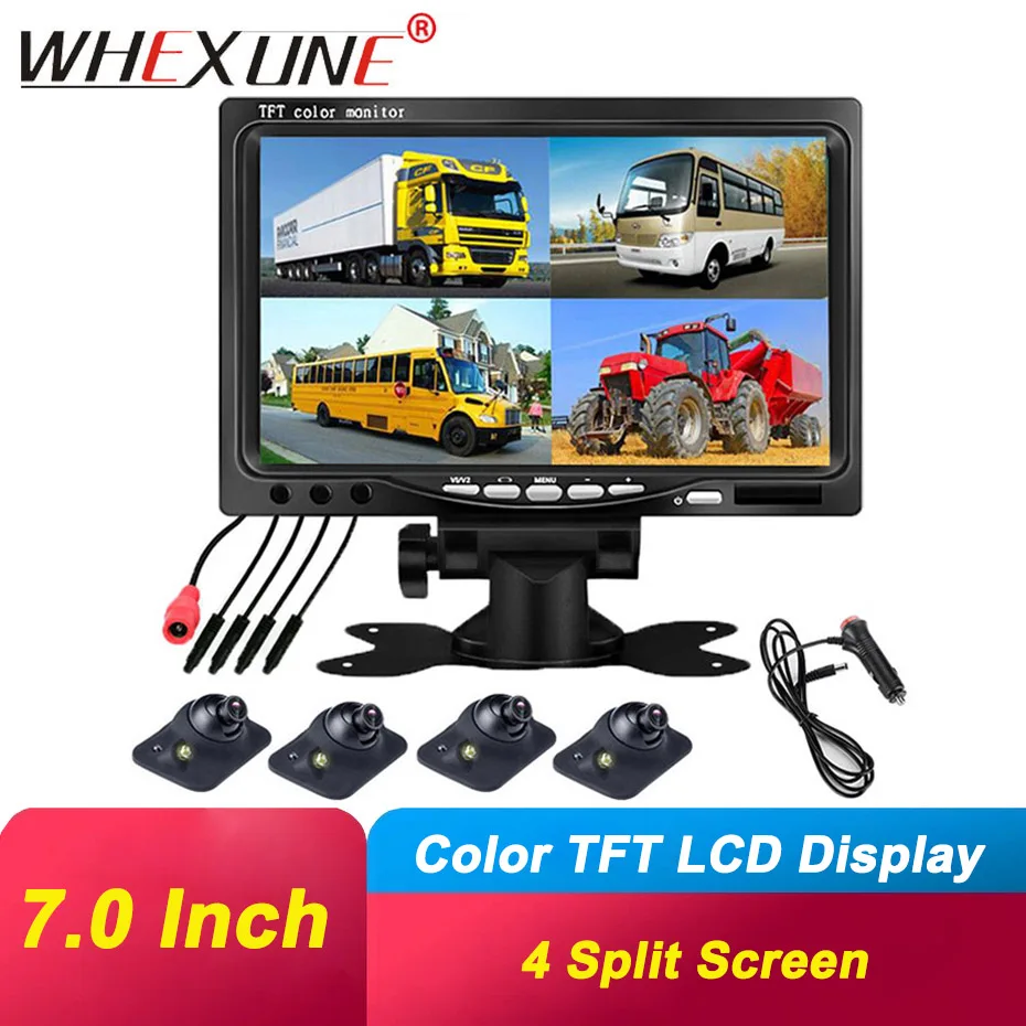 WHEXUNE Super HD DC12V 7 дюймов 4 Разделение Quad ЖК дисплей Экран Цвет дисплея автомобильный