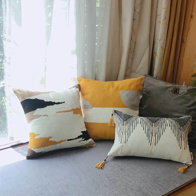 

Наволочка для подушки DUNXDECO, декоративный чехол для подушки, современный геометрический абстрактный Хлопковый чехол с вышивкой из ниток, по...