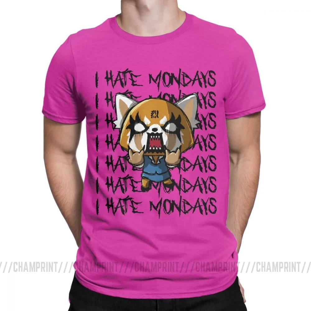 Мужские футболки Aggretsuko aggression Retsuko I Hate Monday, хлопковая одежда, Забавные футболки с коротким рукавом и круглым вырезом, футболки с принтом - Цвет: Фуксия