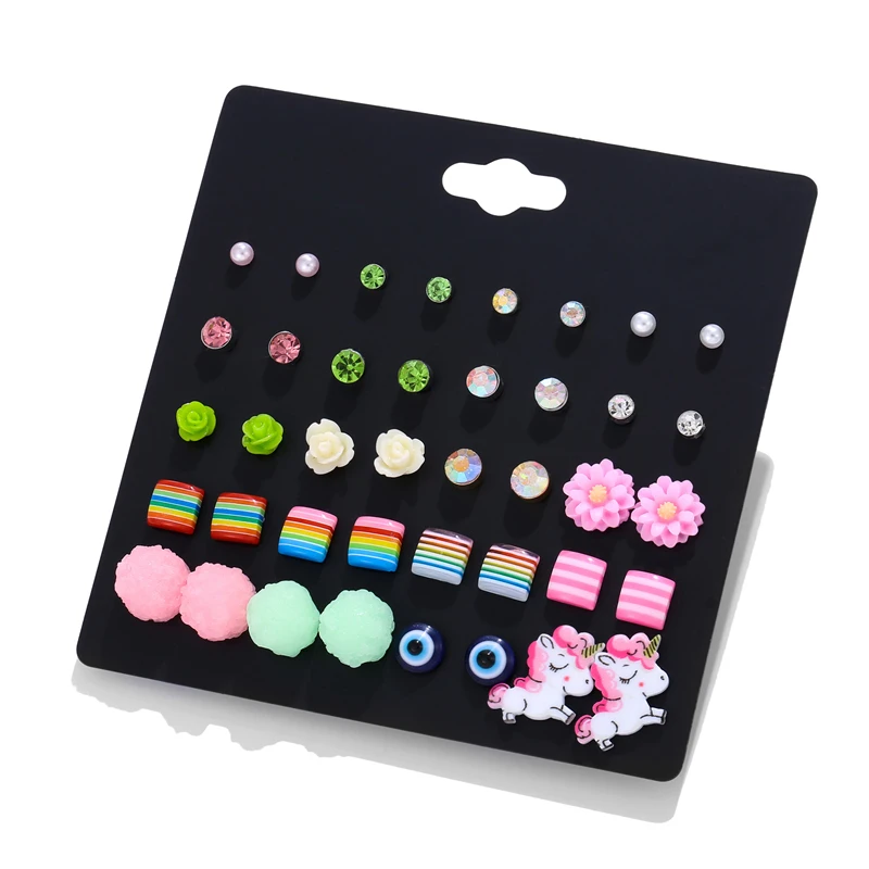 Серьги гвоздики с единорогом для девочек набор милых сережек гвоздиков из смолы