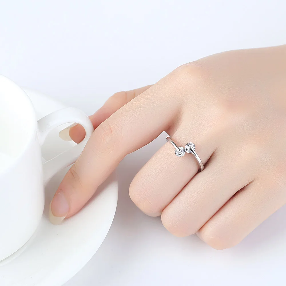 Delicate Simple Twin Zircon Promise Anniversary Engagement Rings For Fashion Women Gift 925 Jewelry S-R41