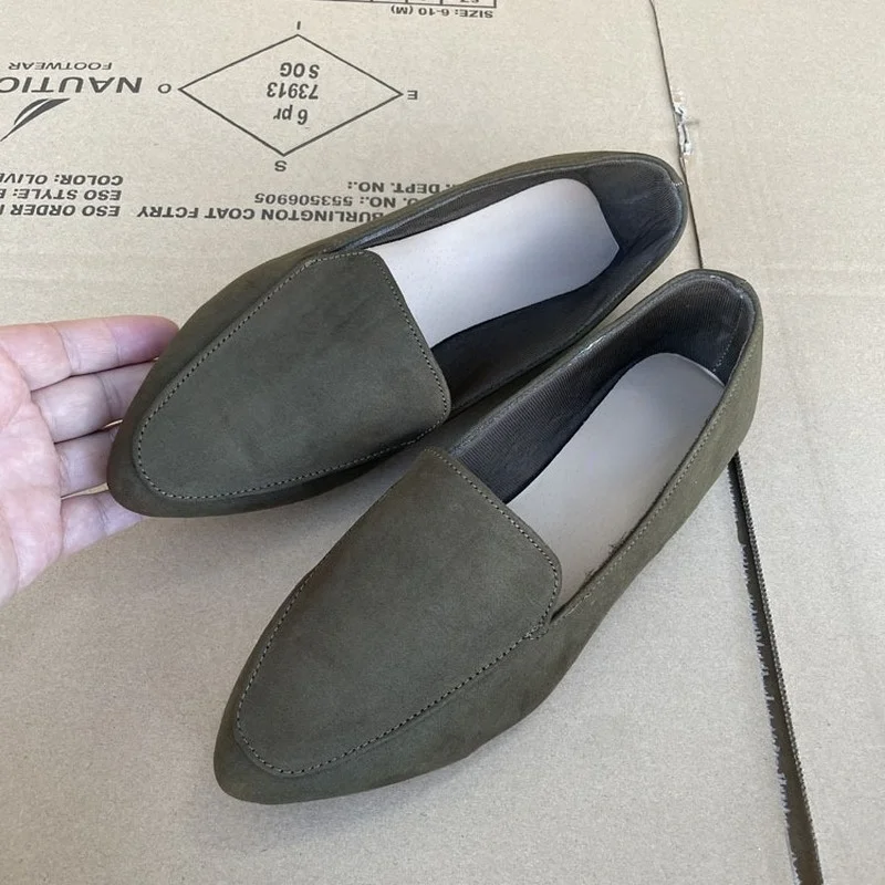 

Solid Women's Loafers Zapatos De Mujer Spring Female Shoes 2022 New Slip-on Casual Green Flock Ladies Pointed Toe Flats