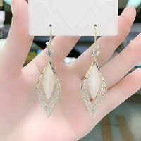 new fashion diamond opal geometric earrings temperament versatile modified face round earrings for women fine jewelry wholesale