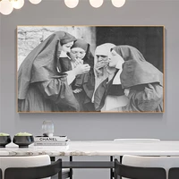 smoking nuns prints vintage photo black and white poster cigarette funny wall art canvas painting picture weird room home decor
